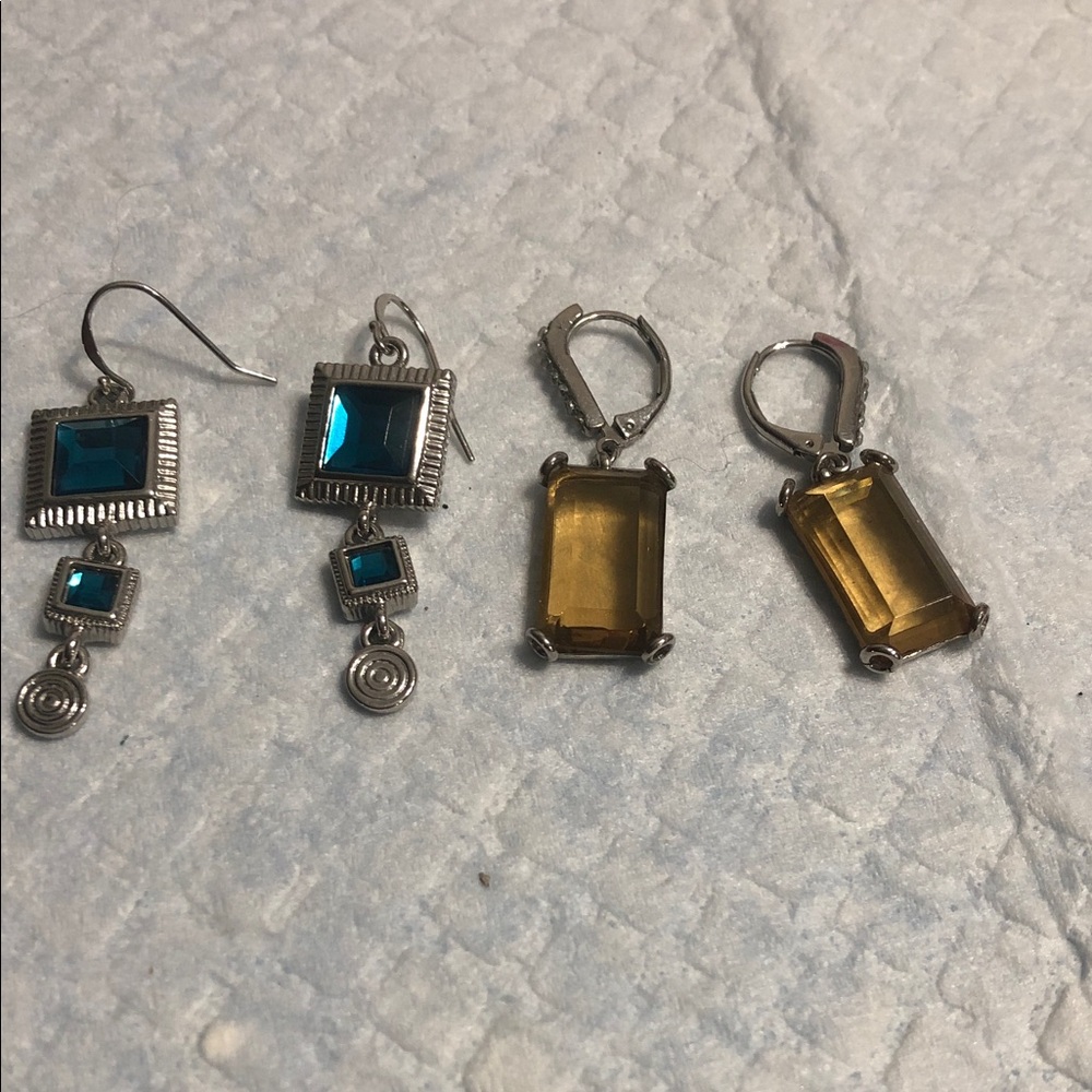 Nine West Silver-Tone Teal and Amber Drop Earrings - Women Jewelry